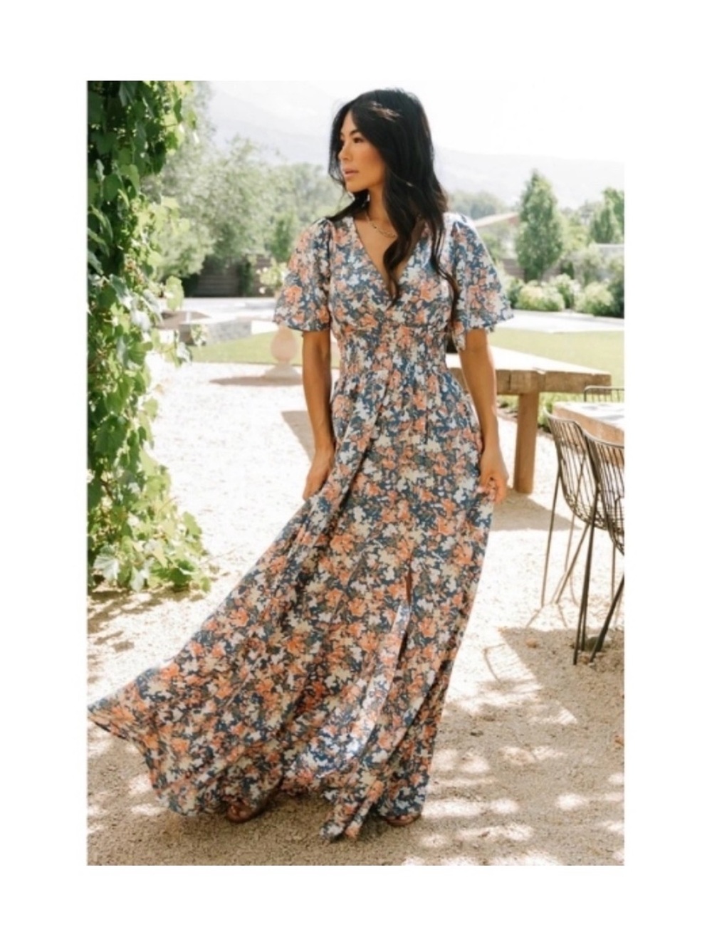 Baltic Born Verona Floral Maxi Dress in Blue and Coral